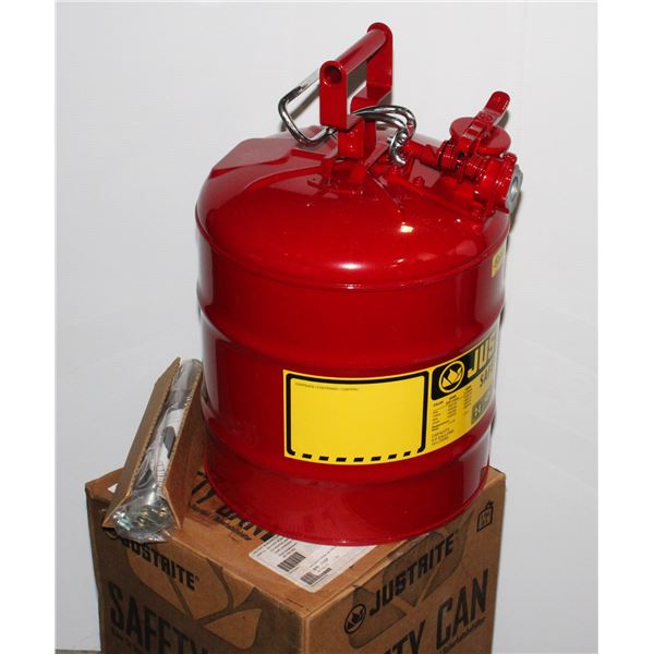 JUSTRITE 5 GALLON GAS SAFETY CAN,   NEW