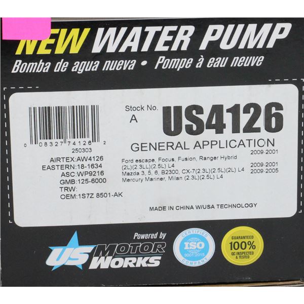 NEW USMW WATER PUMP  INFO IN PHOTO #US4126