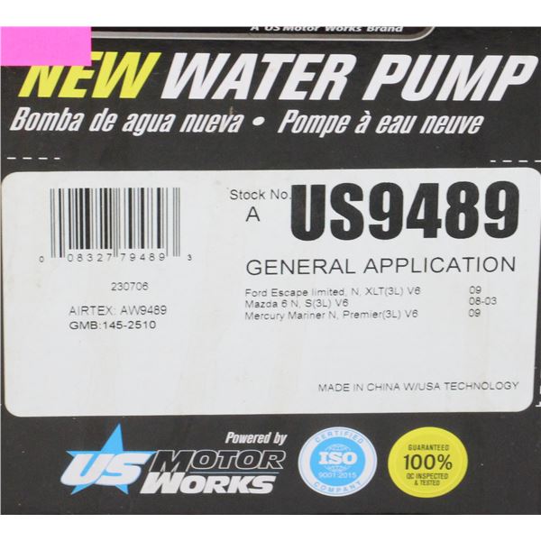NEW USMW WATER PUMP  INFO IN PHOTO #US9489