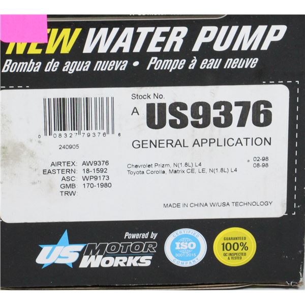 NEW USMW WATER PUMP  INFO IN PHOTO #US9376