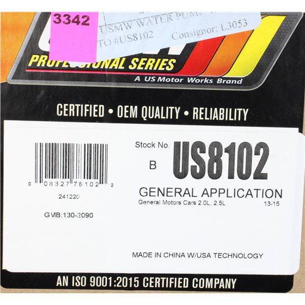 NEW USMW WATER PUMP  INFO IN PHOTO #US8102
