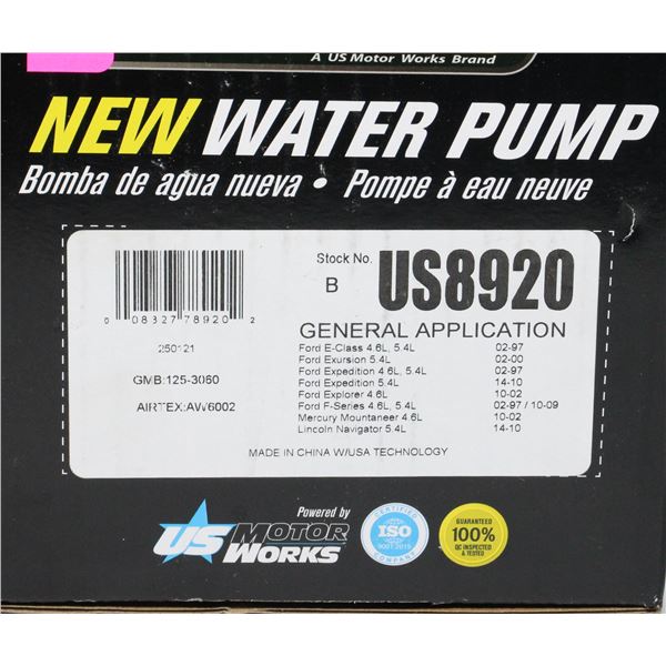 NEW USMW WATER PUMP  INFO IN PHOTO #US8920