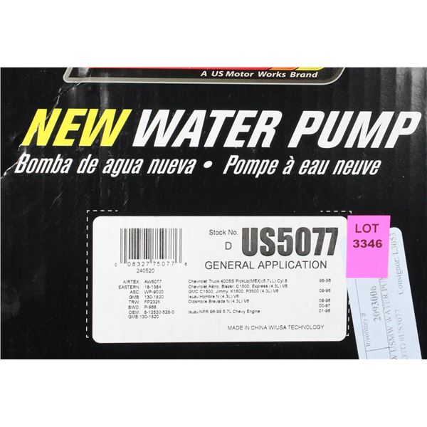 NEW USMW WATER PUMP  INFO IN PHOTO #US5077
