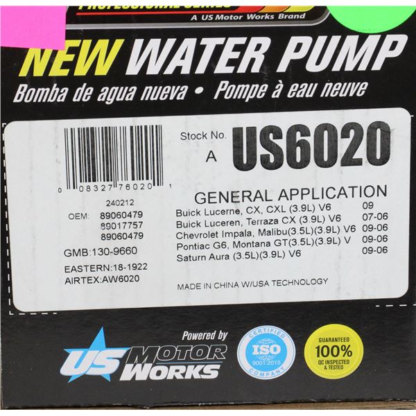 NEW USMW WATER PUMP  INFO IN PHOTO #US6020
