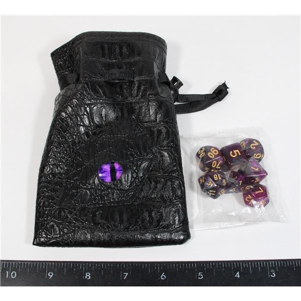 NEW 7PC POLYHEDRAL DICE SET IN FAUX LEATHER DRAGON