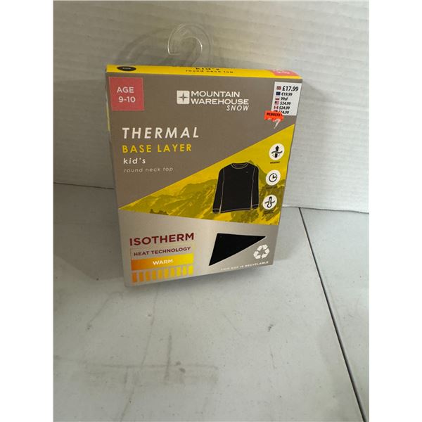 Kids, thermal base layer round neck top age 9/10