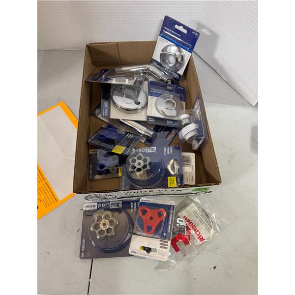 Plumbing items, handles, shower, arm with flange, etc.