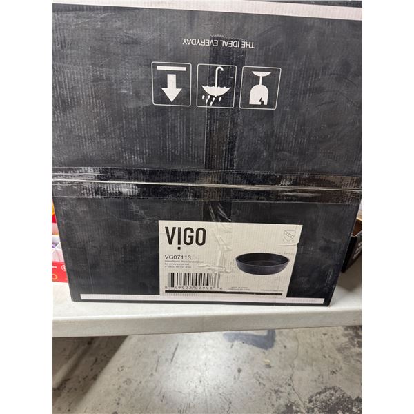 Glass mat black vessel bowl, 4 inch high 16 1/2 inch diameter