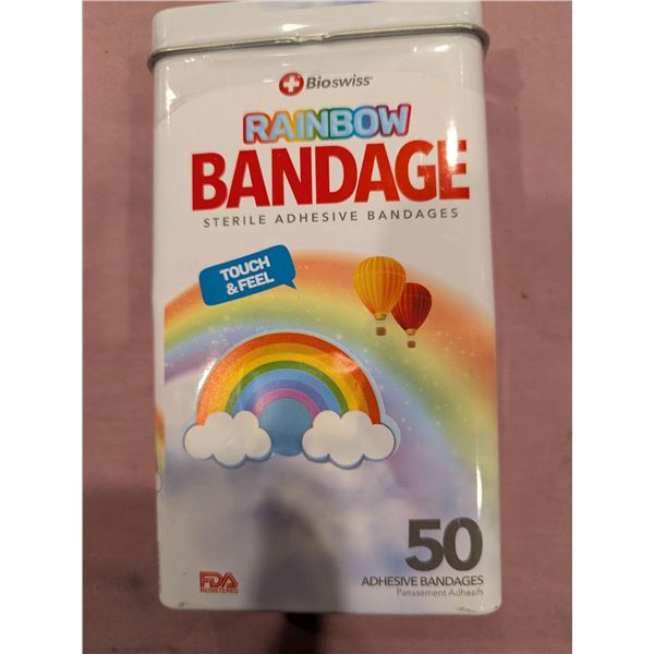 Rainbow bandaids in tin