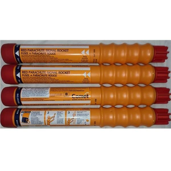 Comet Red Parachute Aerial Rockets - Lot of 4 Flares - Made in Germany .