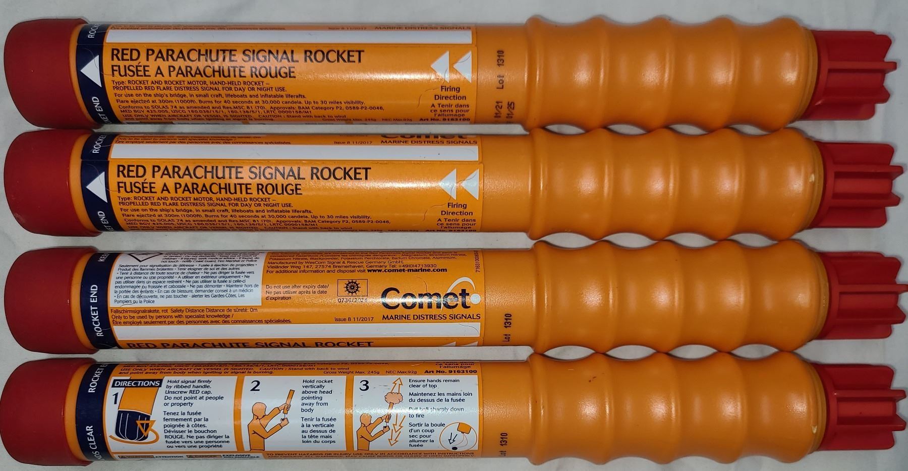 Parasheet Rockets Parachute Aerial Rockets Red Comet - Lot of 4 Flares - Made in Germany
