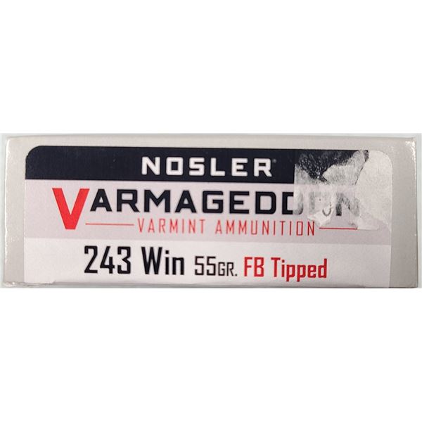 243 Rem 55 gr Nosler Varmageddon Varmint FB Tipped - 20 rds