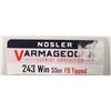 Image 1 : 243 Rem 55 gr Nosler Varmageddon Varmint FB Tipped - 20 rds