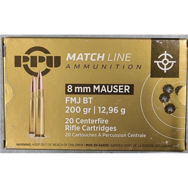 8 mm Mauser 200 gr PPU Match Line FMJ BT - 20 rds