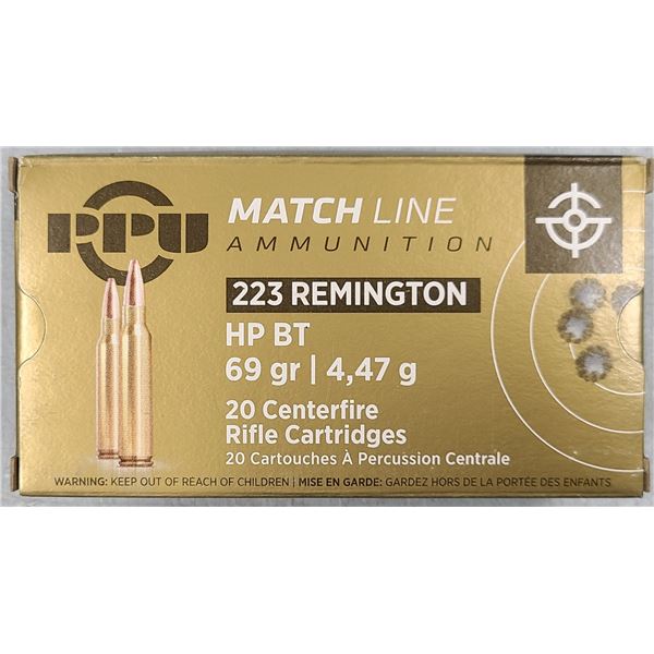 223 Rem 69 gr PPU Match Line HP BT - 20 rds