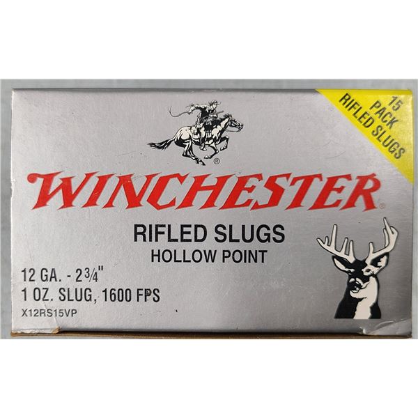 12 ga Rifled Slugs Winchester Hollow Point 1 oz Slugs - 15 rds