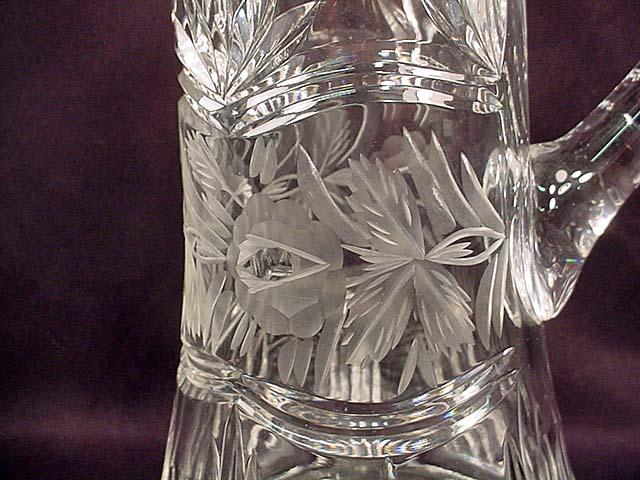 VINTAGE CUT CRYSTAL PITCHER - FLORAL DESIGN - Appr