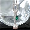 Image 2 : 18K Gold Emerald and Pearl Pendant