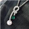 Image 3 : 18K Gold Emerald and Pearl Pendant