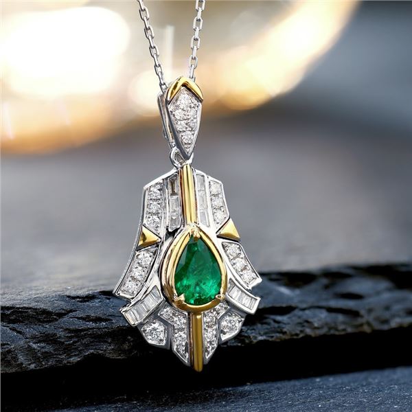 18K Gold Geometric Emerald Pendant