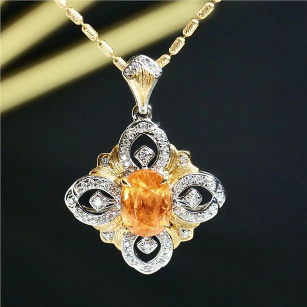 18K Gold Spessartine Garnet Floral Necklace