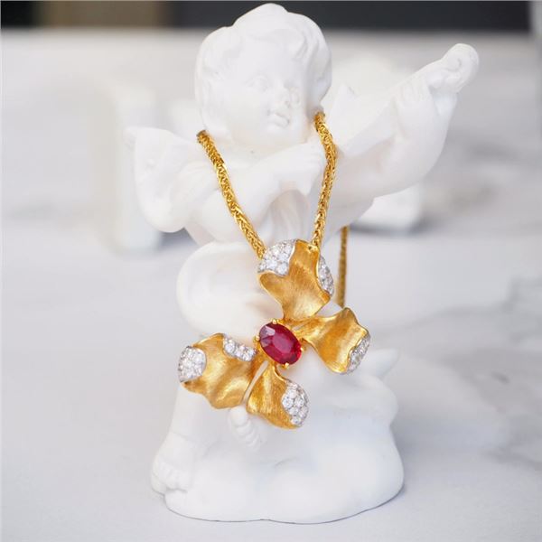 18K Gold Ruby Floral Pendant