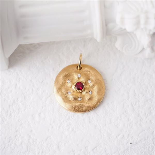 18K Gold Ruby Medallion Pendant