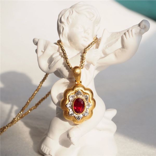 18K Gold Ruby Floral Pendant