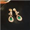 Image 4 : 18K Gold Emerald and Diamond Earrings