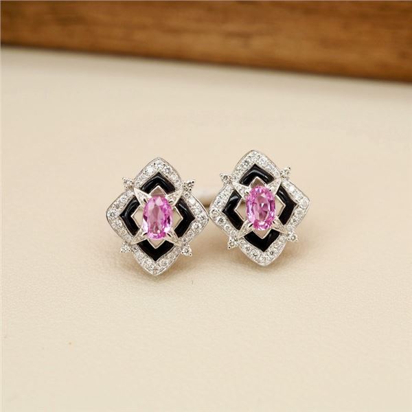 18K Gold Pink Sapphire Earrings