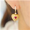 Image 4 : 18K Gold Ruby Heart Earrings