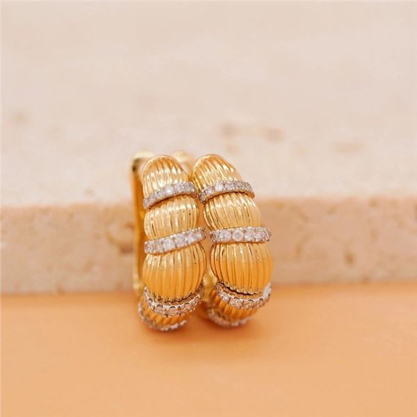 18K Gold Diamond Pleated Skirt Earrings