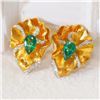 Image 1 : 18K Gold Emerald Lotus Earrings