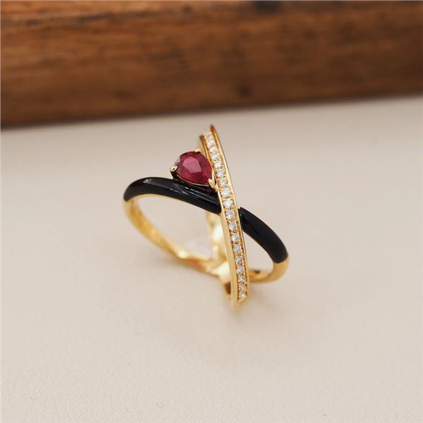 18K Gold Ruby Cross Ring