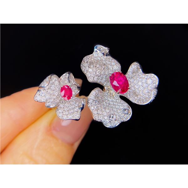 Unheated Ruby Floral Teardrop Ring