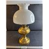 Image 1 : Antique Glass And Brass Oil Lamp  18 1/2" Tall