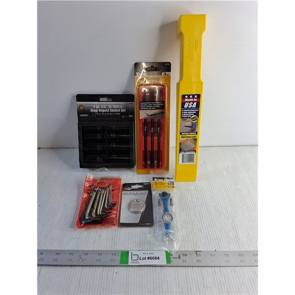 8 Pc.3/8 Drive Metric Deep Impact Socket Set,Non-Marring Pry Tool Set,Jumbo wedge,Hex Key Set,Micro 