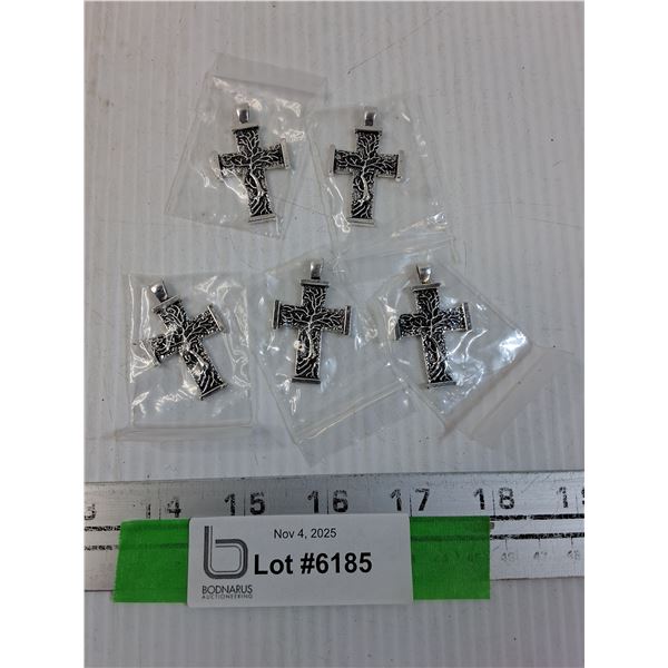 (5) Necklace Pendants: Crosses w/Trees