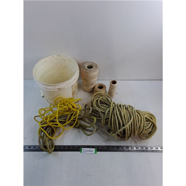 Pail of Assorted Rope & Twine