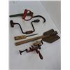Image 2 : Vintage Hand Tools - Fold-up Shovel, Bail Hook, Speed Drill, Blade Sharpener, File, Wrench Handle