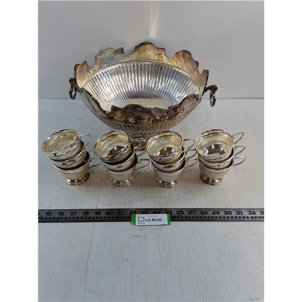 Silver-Plated Punch Bowl Set (12 Cups) - Pickup Preferred