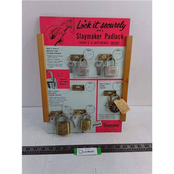Vintage Slaymaker Padlock Store Display w/5 Locks