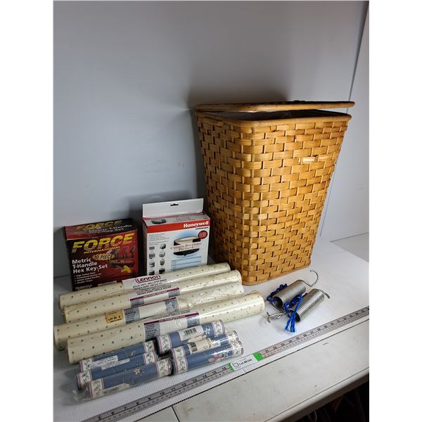 *Hamper 22.5 "x14", (4) 55.76sqft Lennon Vinyl Wallcovering, (6) 5 Yard Vinyl Wallcovering, (2) Meta
