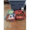Image 2 : *Plastic Storage Tote with Lid 21" x 16" x 15", Wicker Baskets, Christmas Napkins, Paper Cups, Misc