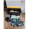 Image 1 : *Large Plastic Storage Tote with Lid 45" x 29" x 19", Cannot Ship, Chair Cushions15" x 15", Bucket,