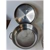 Image 2 : Stainless Steel Pot & Lid 12.5"- Missing One Handle & Ceramic Dish Set