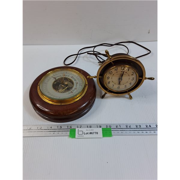 Barometer & Electric Vintage Clock, Some Wear
