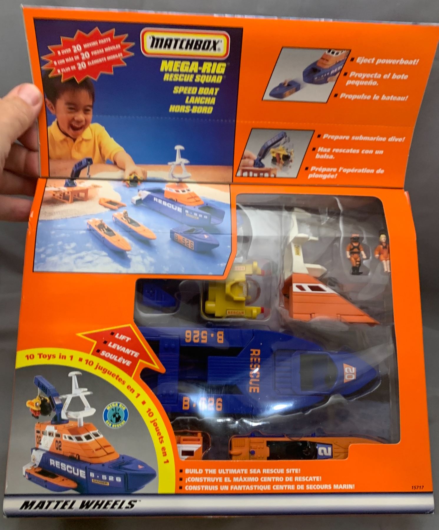 Mega Rig Rescue Boat Vintage 1997 Matchbox MEGA RIG Rescue Squad Speedboat Complete Set - NIB