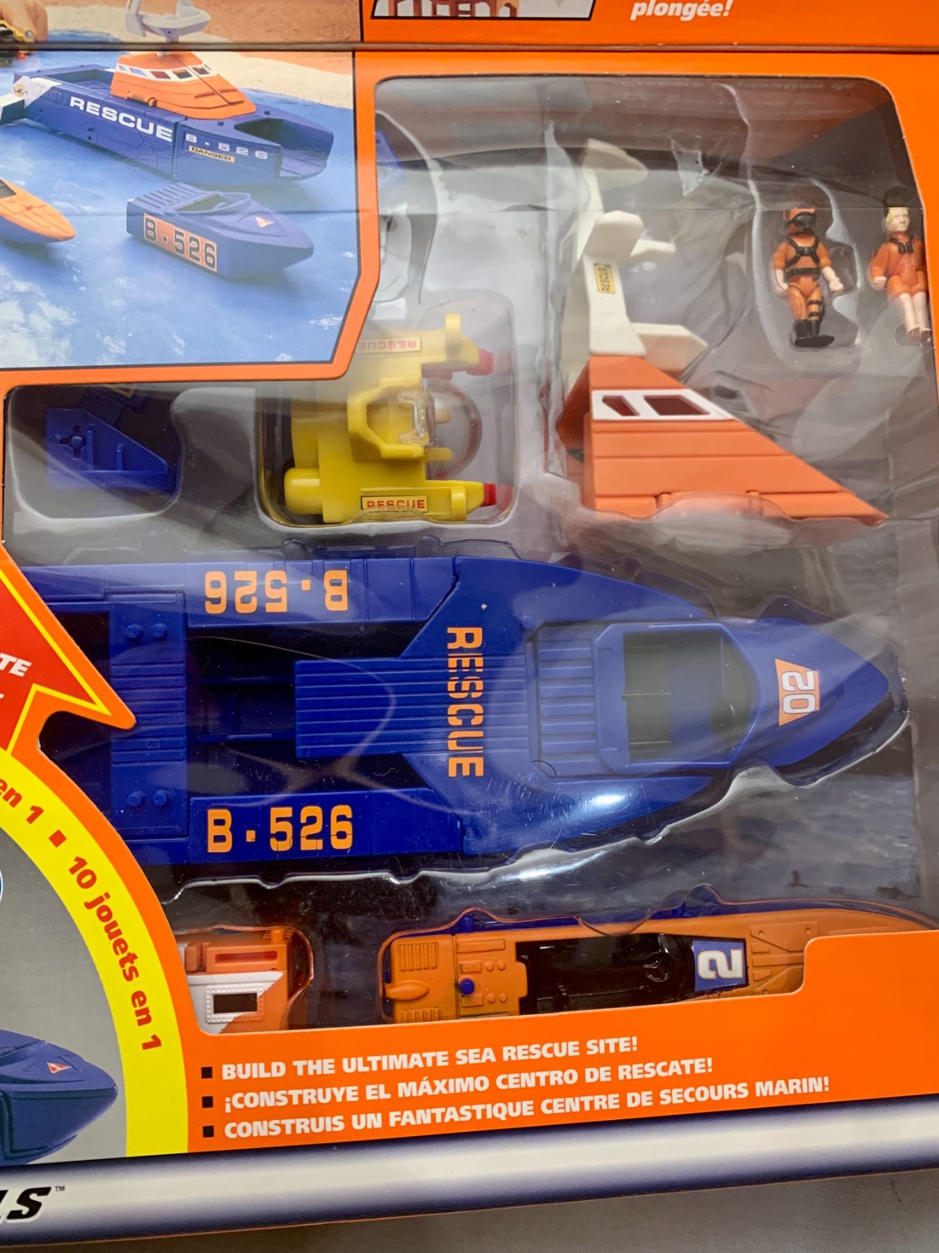 Mega Rig Rescue Boat Vintage 1997 Matchbox MEGA RIG Rescue Squad Speedboat Complete Set - NIB