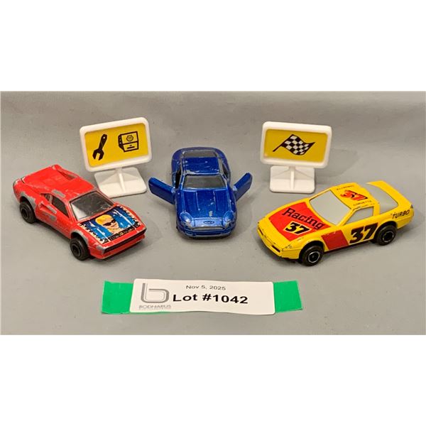 (3) Vintage Majorette Die-Cast Cars & 2X Racing Props